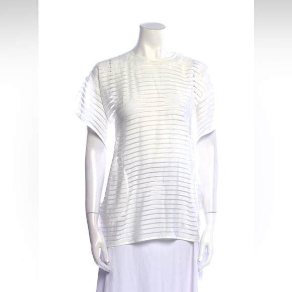 Zimmermann beautifully- detailed white tunic top with sheer stripes and pockets - Picture 4 of 7